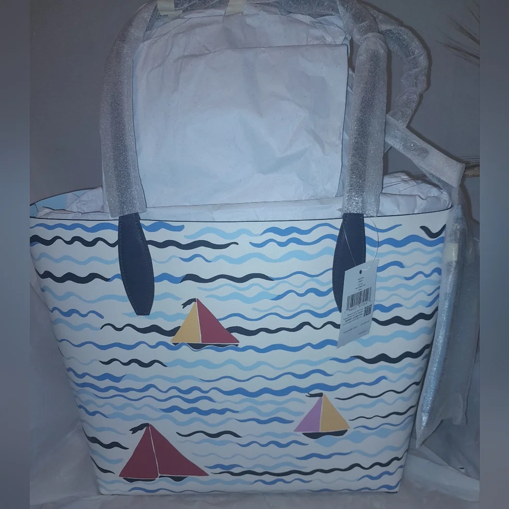 New Kate Spade Set Sail Large Leather Tote With Matching Detachable 8"Wristlet🌸 - Picture 4 of 7